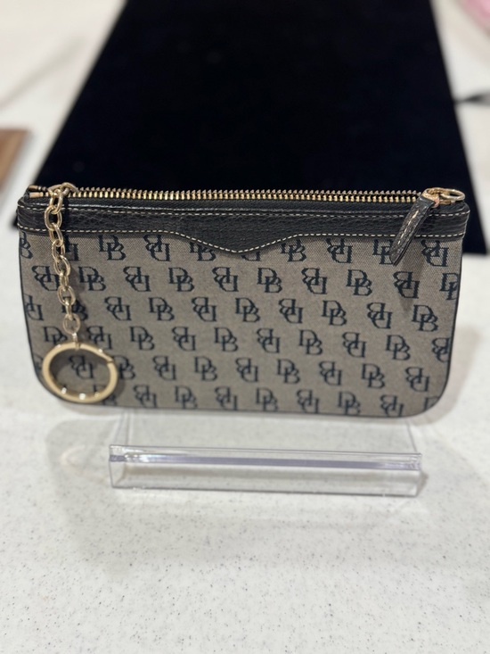 Dooney & Bourke Handbags - Dooney & Bourke Brown Logo Canvas Wristlet with Black Trim and Gold Hardware